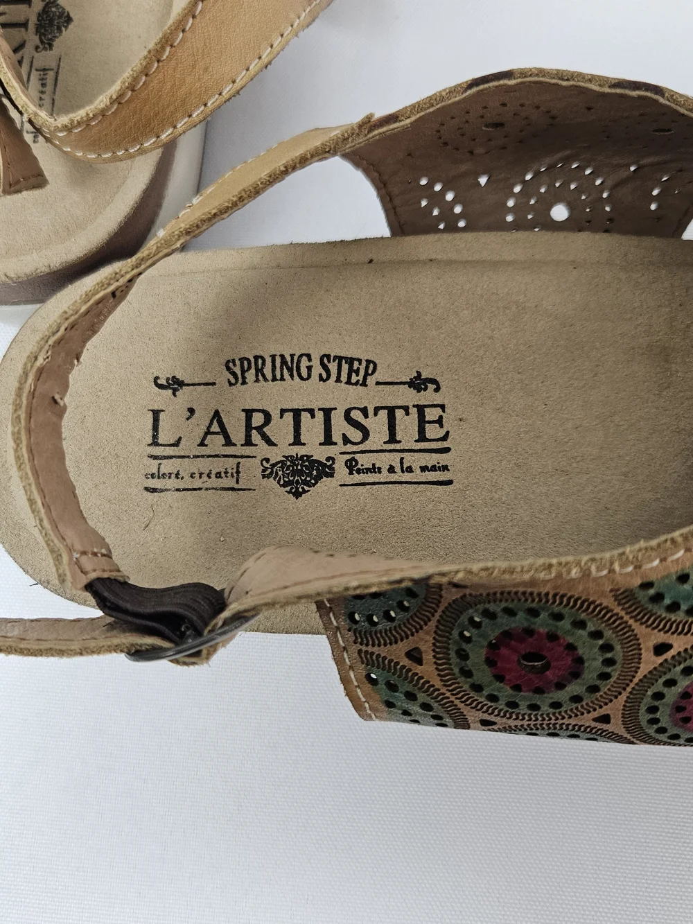 L'Artiste Spring Step ERICE Circles Leather Taupe Multi Sandal EU 41 US 9.5-10